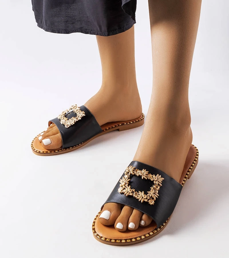 Șlapi negri cu ornament Miriam