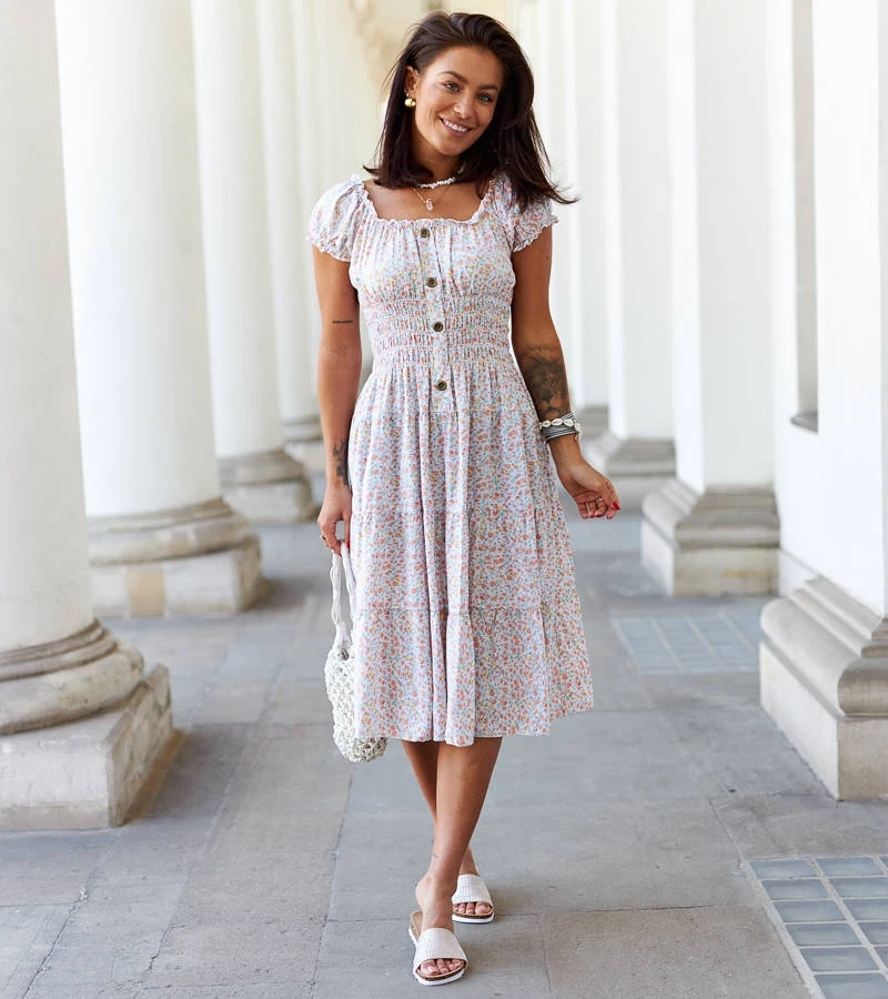 Rochie midi cu flori portocalii de Bresciana