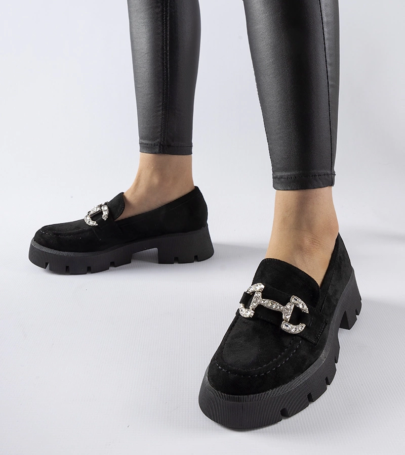 Mocasini negri cu strasuri Giacomo