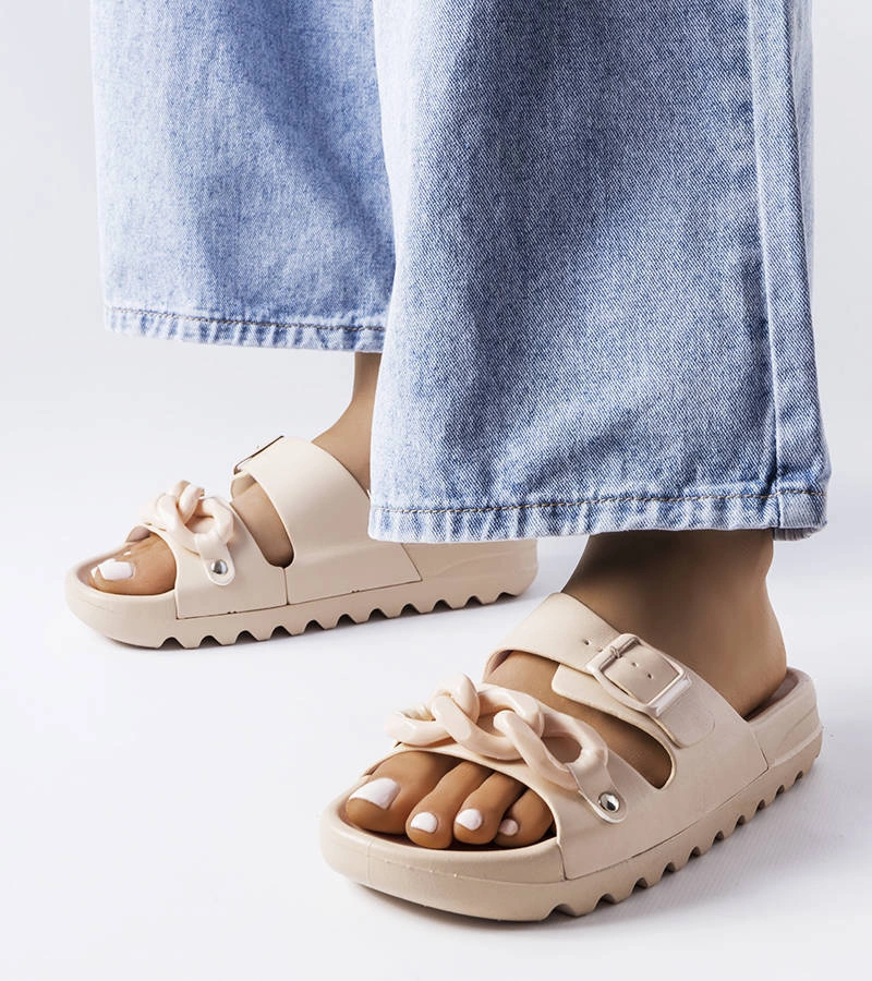 Șlapi de cauciuc bej Étoile