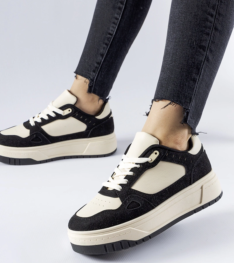 Sneakersi alb-negri pe platformă Pomona