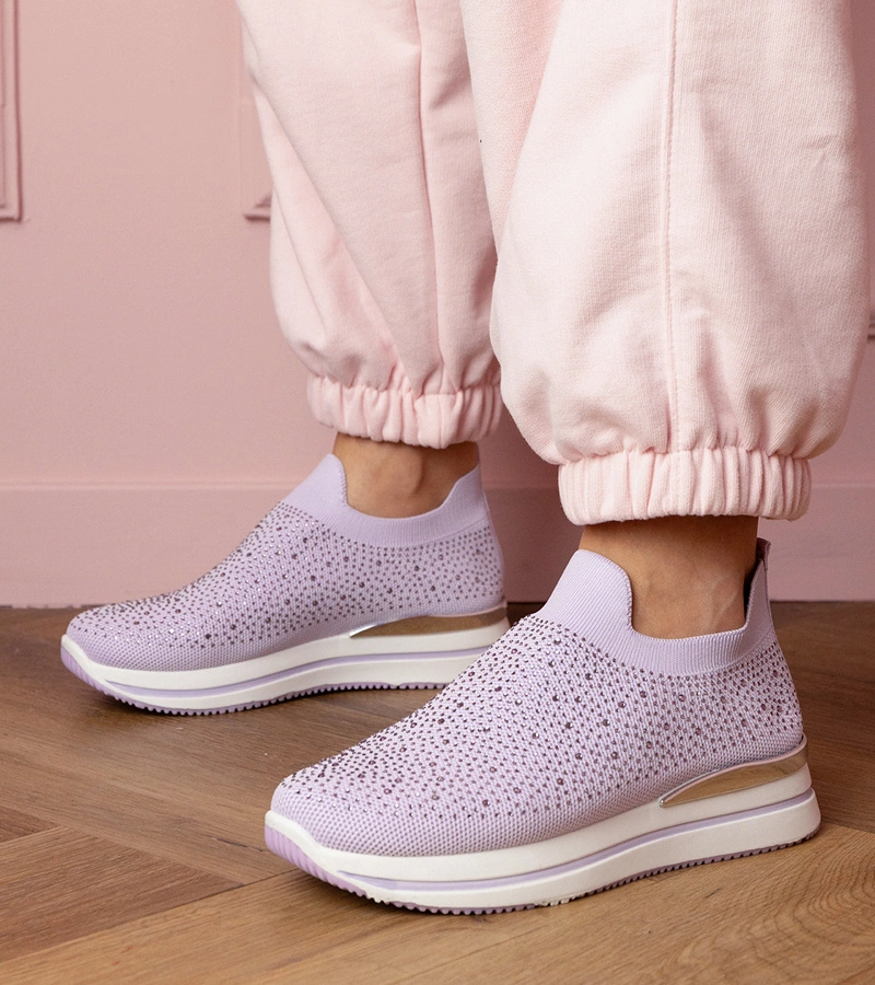 Adidași de damă violet pe platformă cu strasuri Luizet