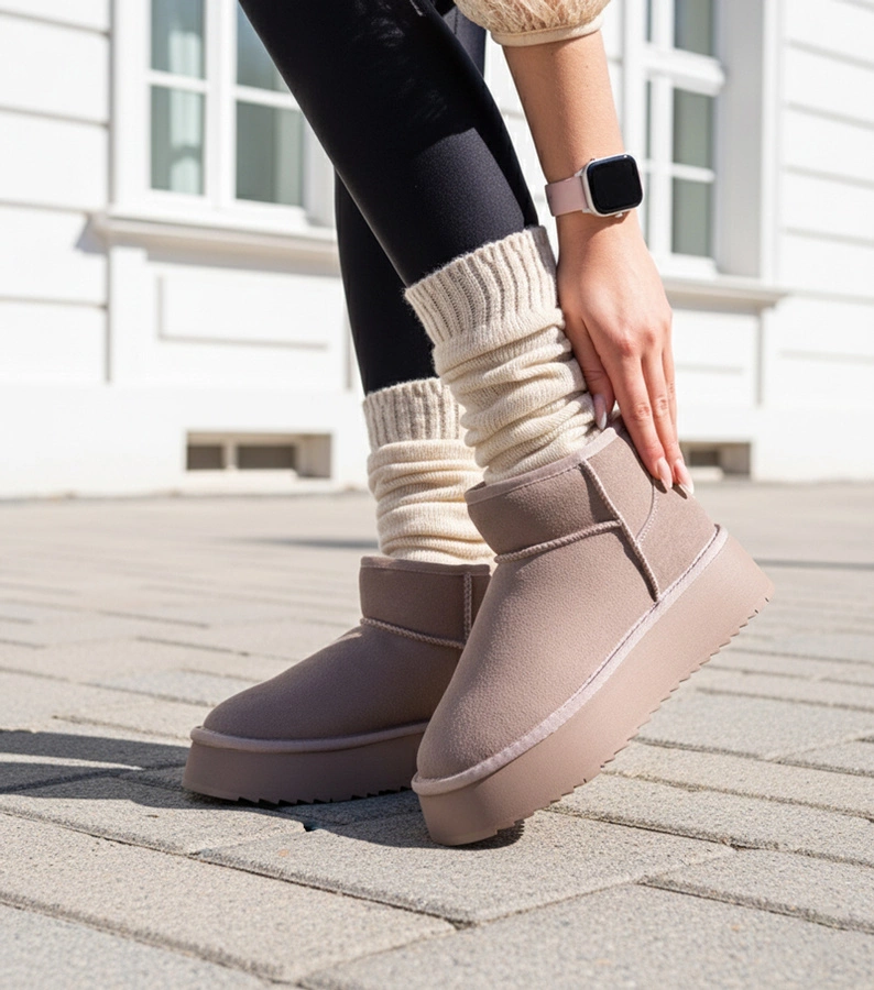 Cizme de zăpadă gri din piele întoarsă naturală Armona