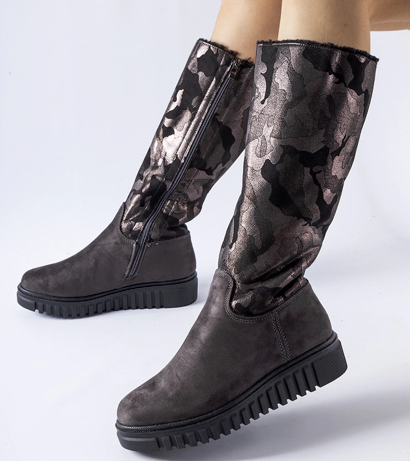 Cizme gri cu toc mic Tayyib 3422 GREY