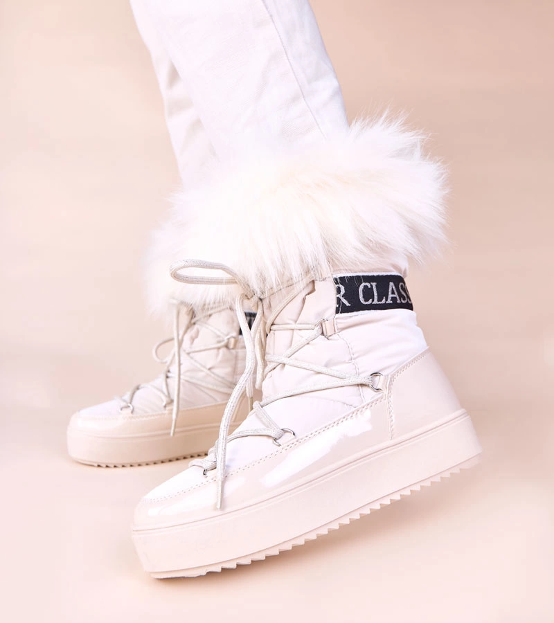 Cizme de zăpadă bej îmblănite cu șiret Alison