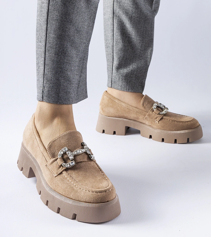 Mocasini bej cu strasuri Giacomo