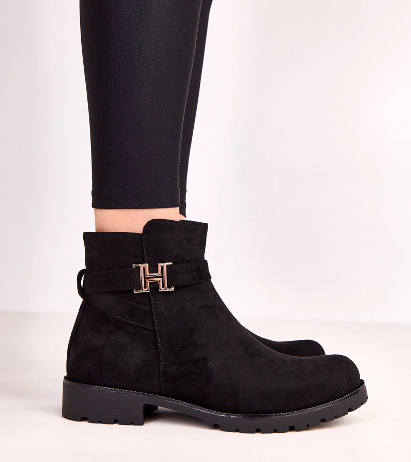 Botine negre damă cu ornament auriu Mengel