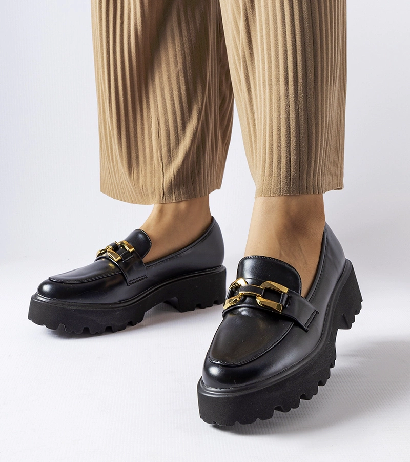 Mocasini negri de damă cu catarama Piazzo