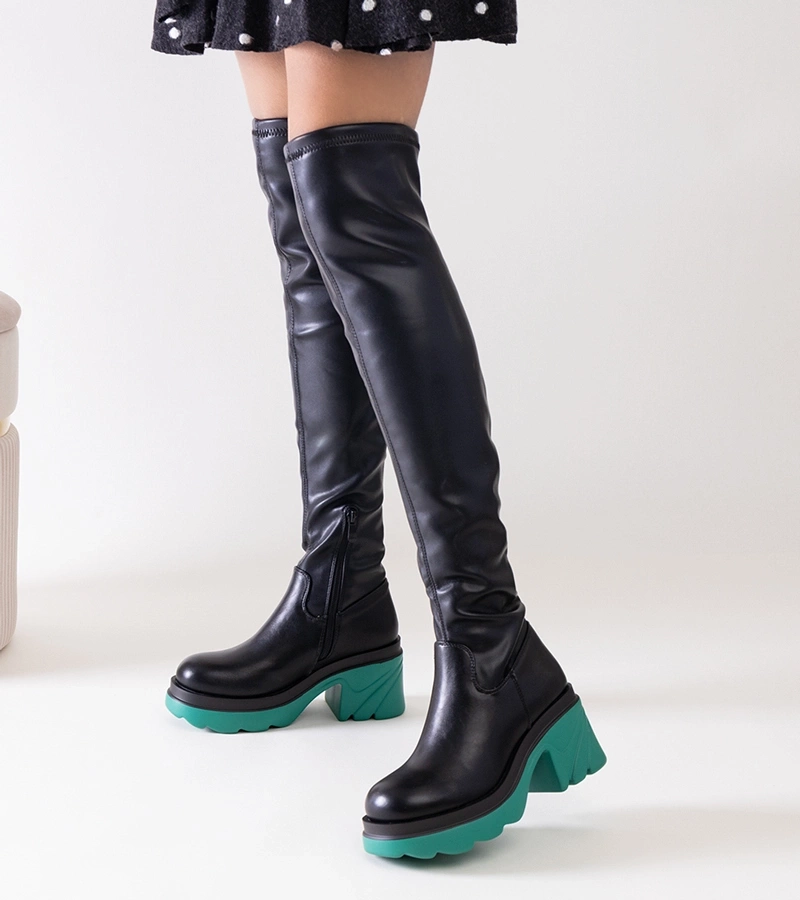 Cizme negre căptușite pe toc masiv Meragomi.