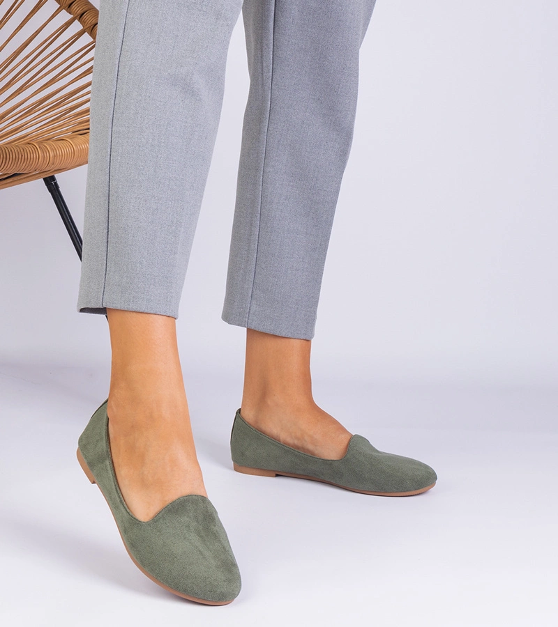 Balerini clasici verzi din piele ecologică întoarsă Valensia