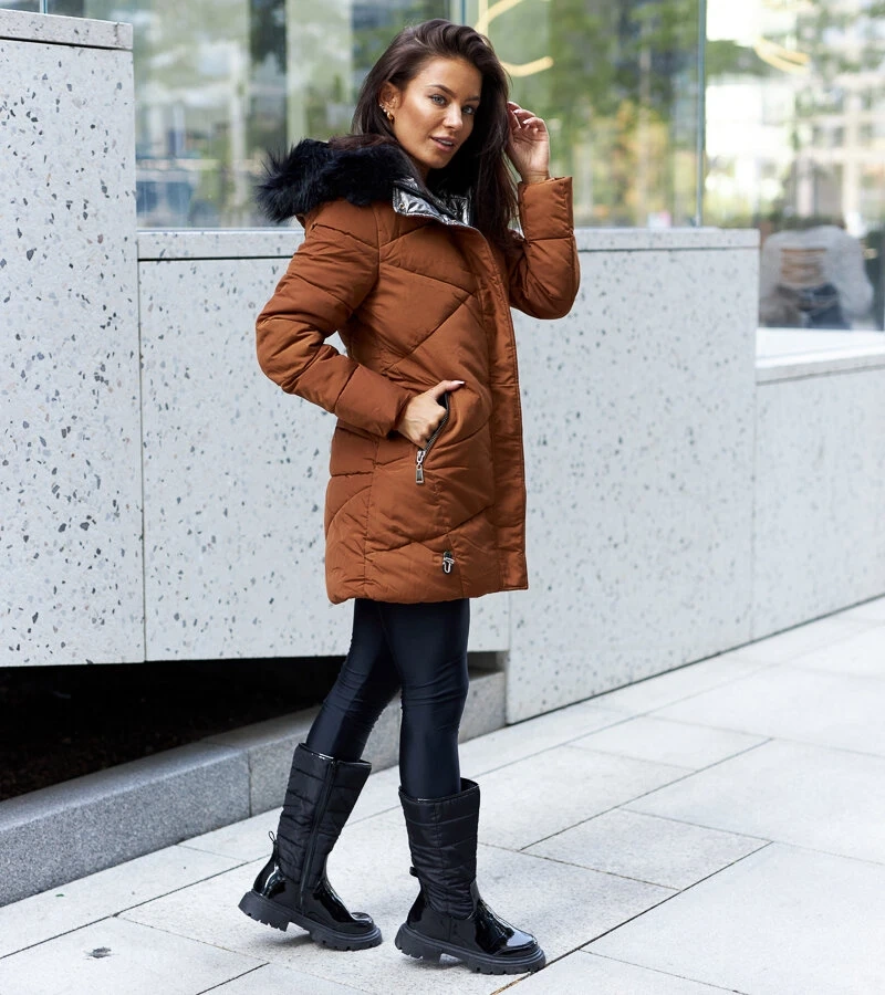 Jachetă maro cu blană detașabilă Riverton