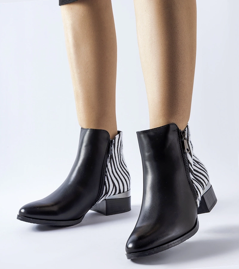 Botine negre căptușite cu model de zebra Olindo