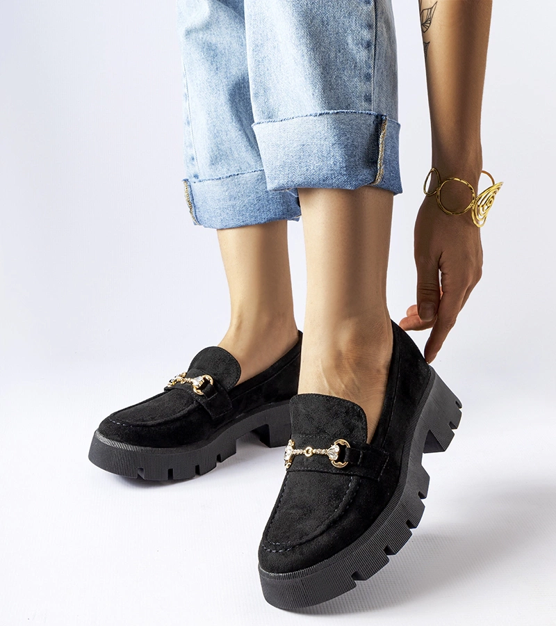 Mocasini negri cu cataramă și zirconii de Gaiola