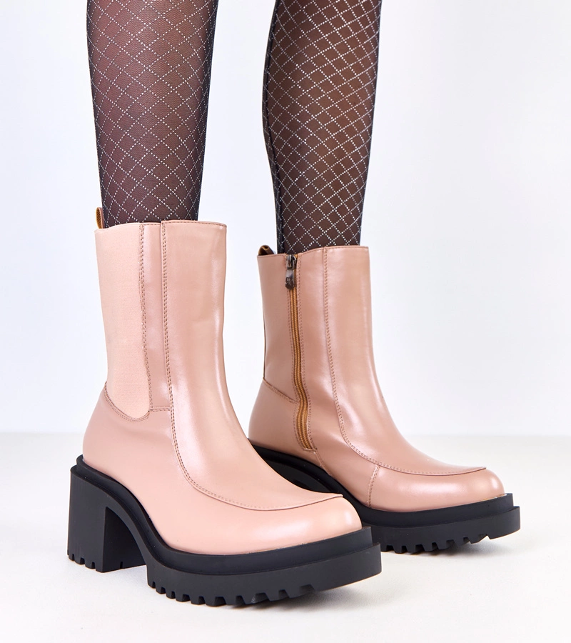 Botine bej pe toc cu inserție elastică Jarley