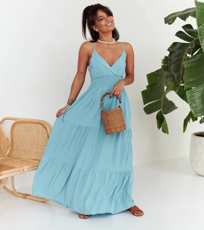 Rochie maxi albastră în stil boho de Trill