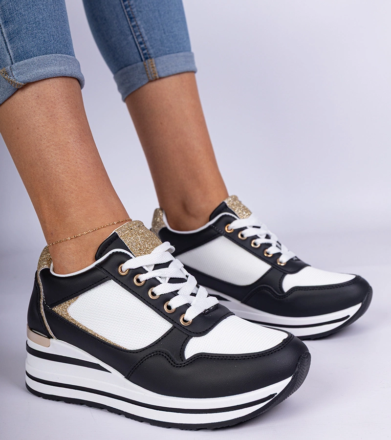 Adidași negri decorați cu sclipici și inserție metalică Olaria