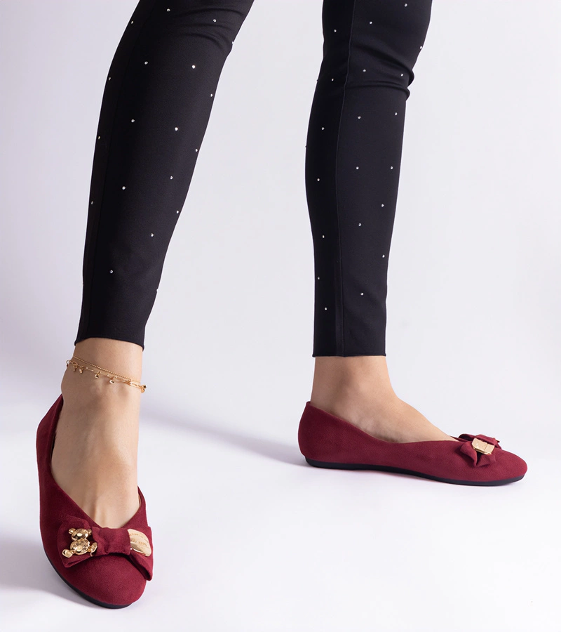 Balerini bordo decorați cu fundiță și broșă Esdras