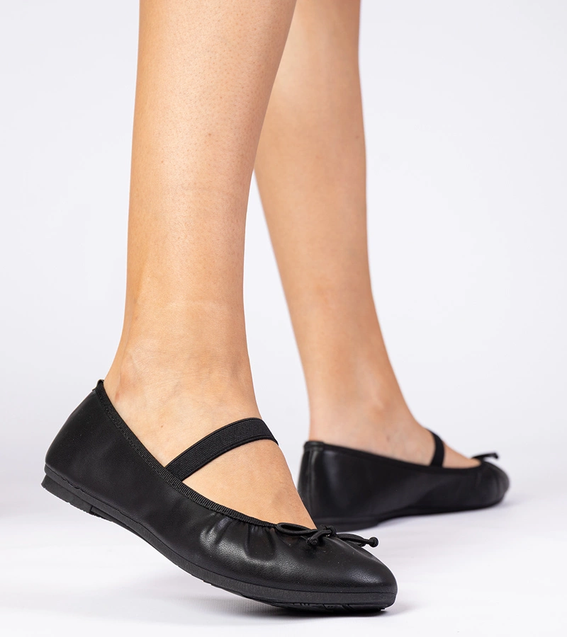 Balerini negri de damă cu fundiță Leronis