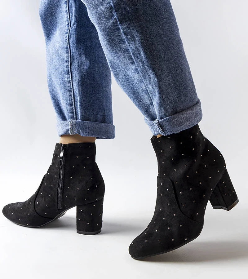 Cizme negre cu strasuri eco suede Suvi