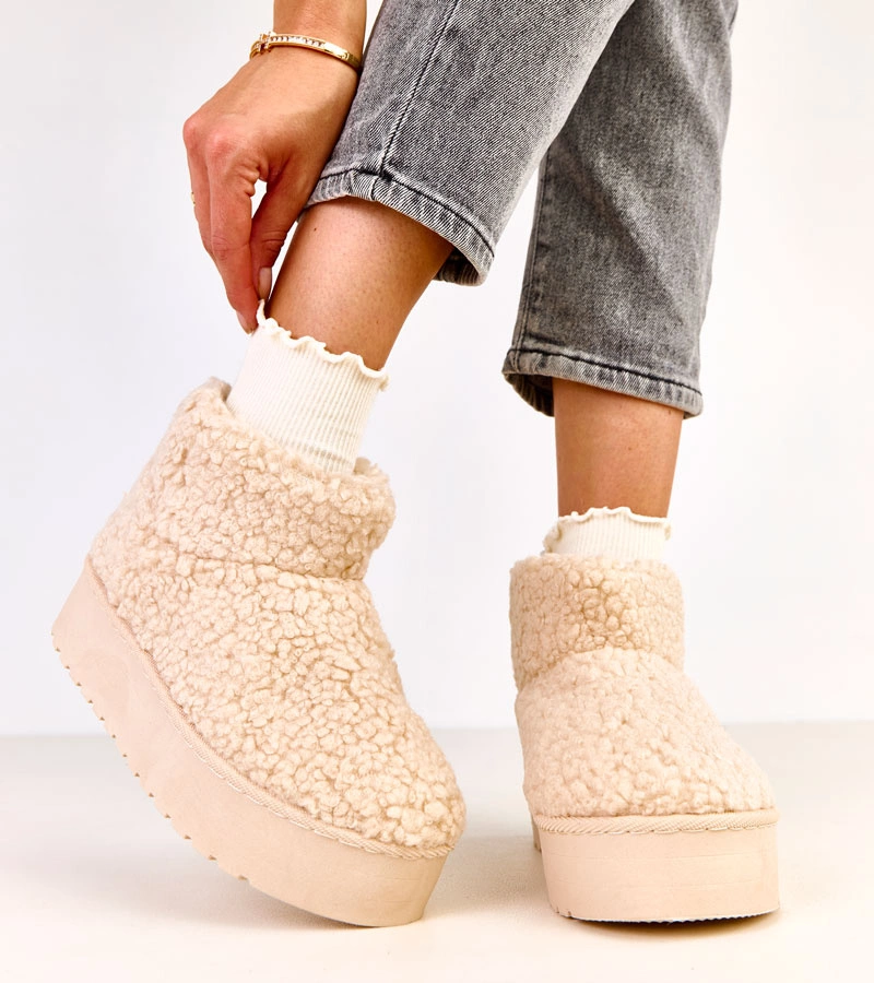 Cizme de zăpadă bej cu carâmb din blană de miel Lasso