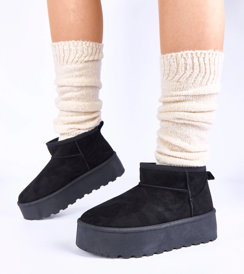 Cizme de zăpadă negre pe platformă îmblănite cu blană Mouna