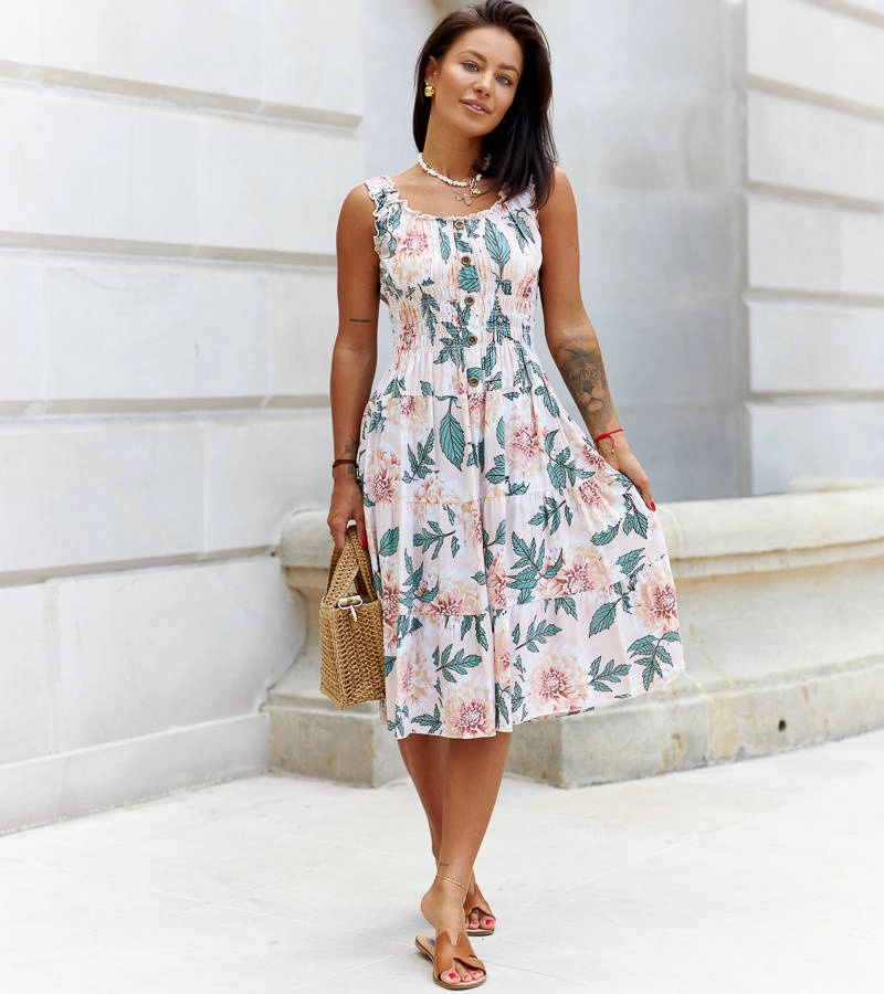 Rochie florală bej Coraline