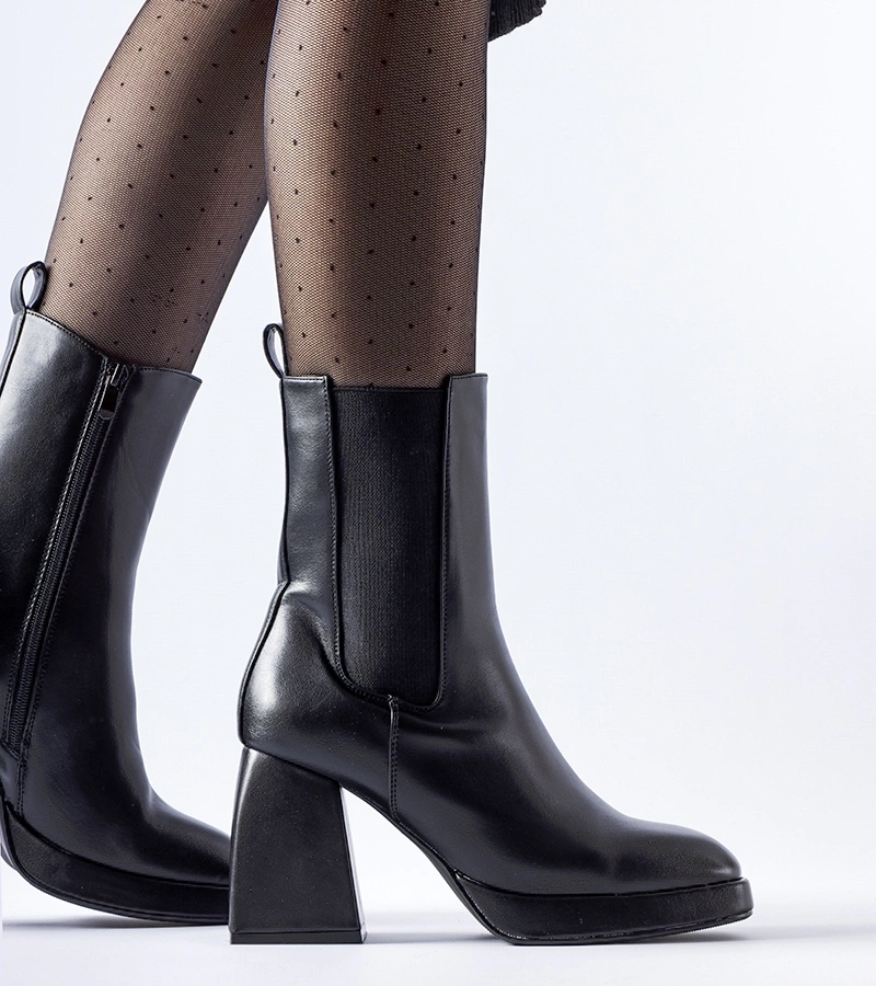 Botine negre călduroase cu toc gros Adamo