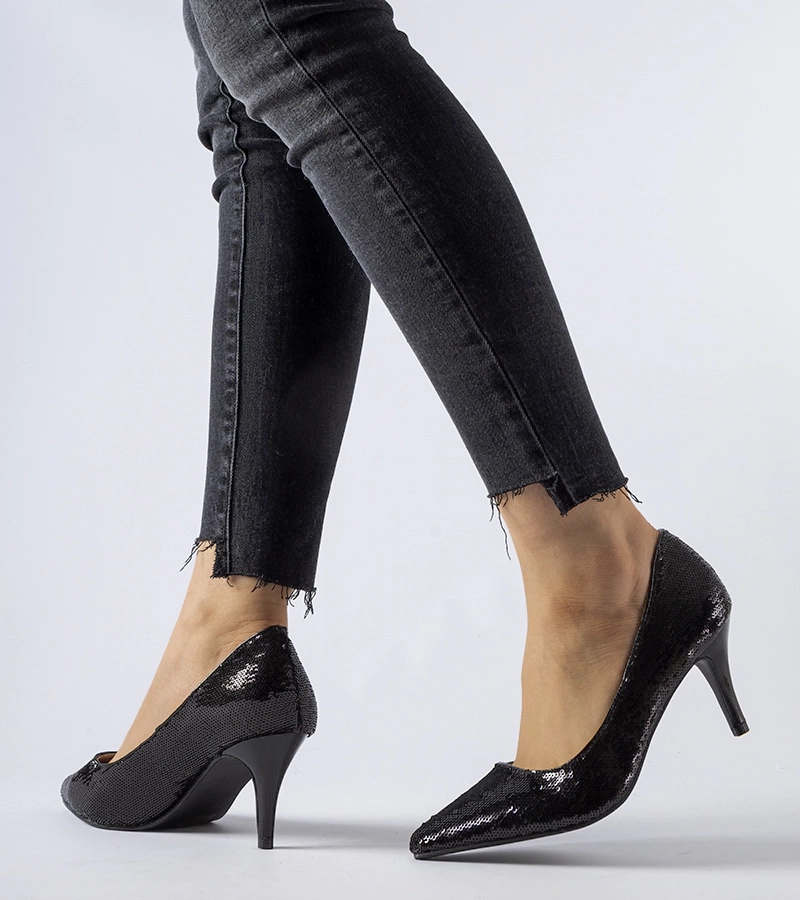 Pantofi negri cu paiete pe toc înalt Ernesto