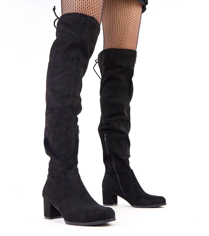 Cizme negre din piele ecologică întoarsă cu toc Melinos