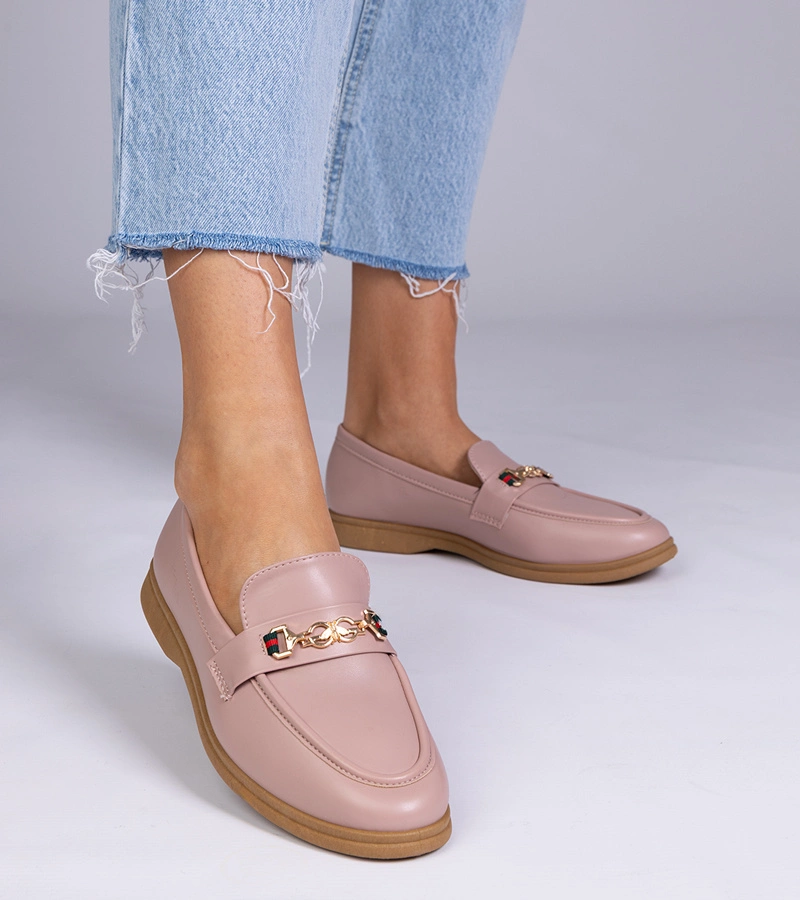 Mocasini roz cu ornament auriu Feola
