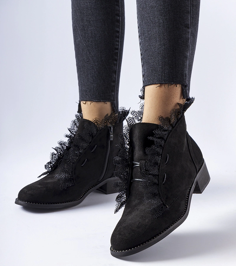 Botine negre cu zirconii și dantelă Belviglieri