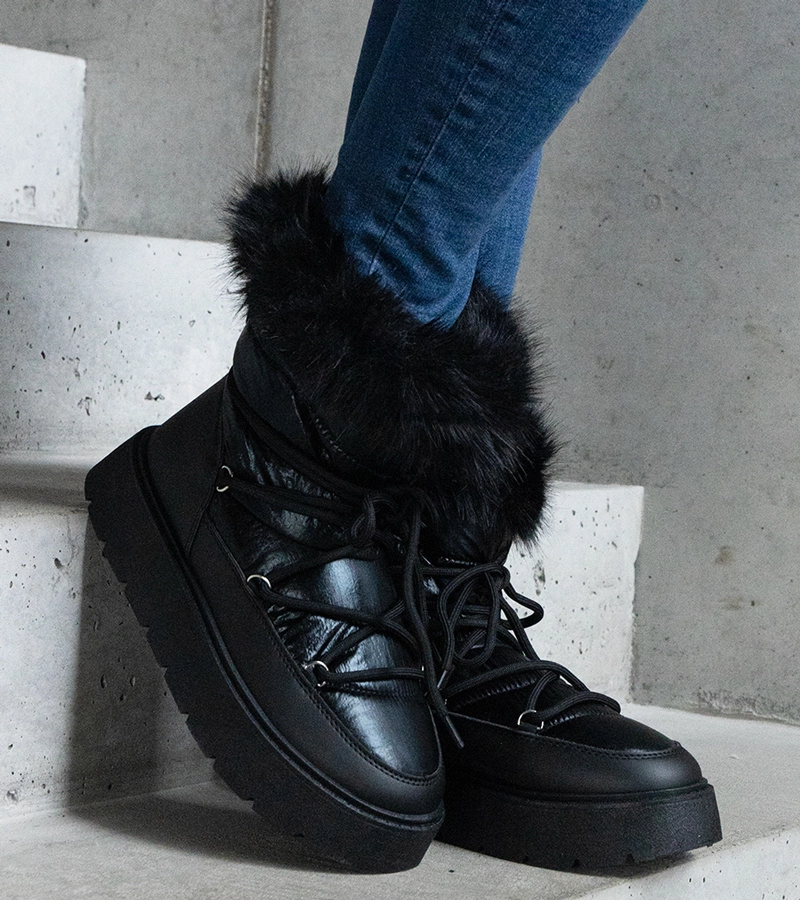 Cizme de zăpadă negre căptușite cu blană Arilla