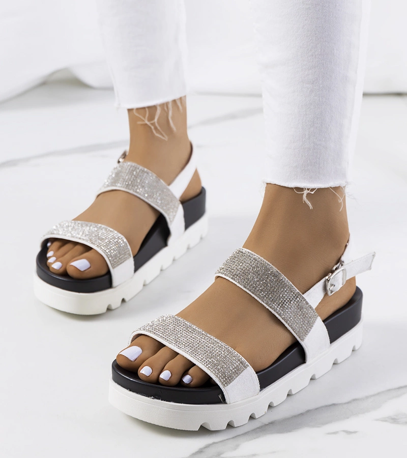 Sandale albe cu zirconii Felding