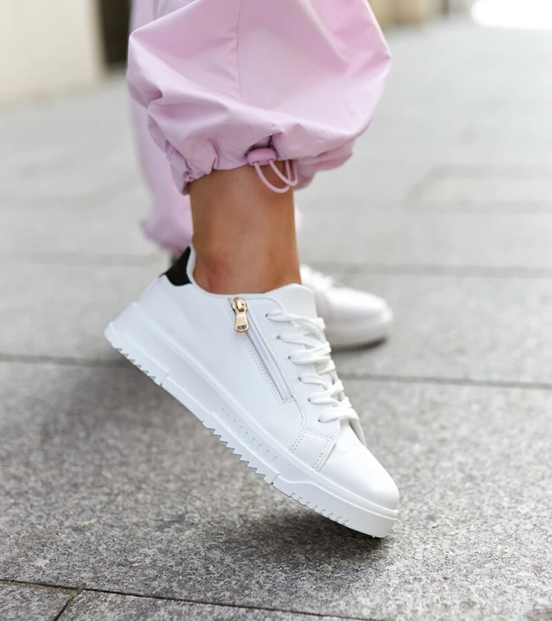 Adidași albi cu fermoar lateral Shanna