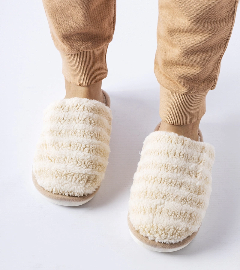 Papuci călduroși cu dungi bej-albăstrii Agira