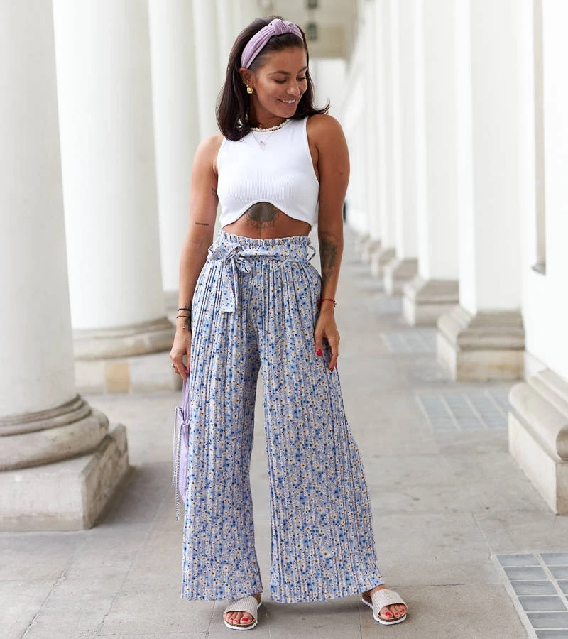 Pantaloni Pietro cu pliuri largi albastre