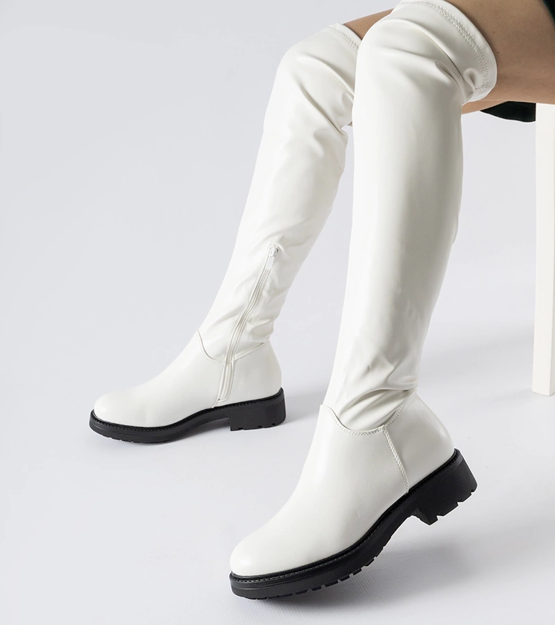 Cizme lungi albe cu talpă închisă Sisson