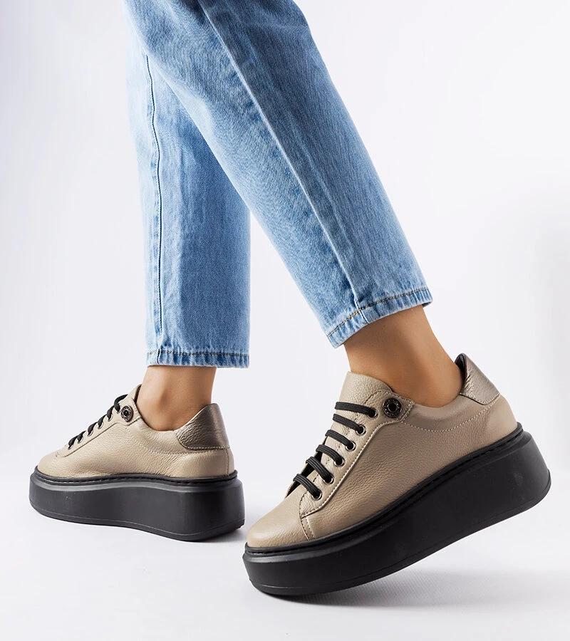 Adidași Karino din piele bej închis