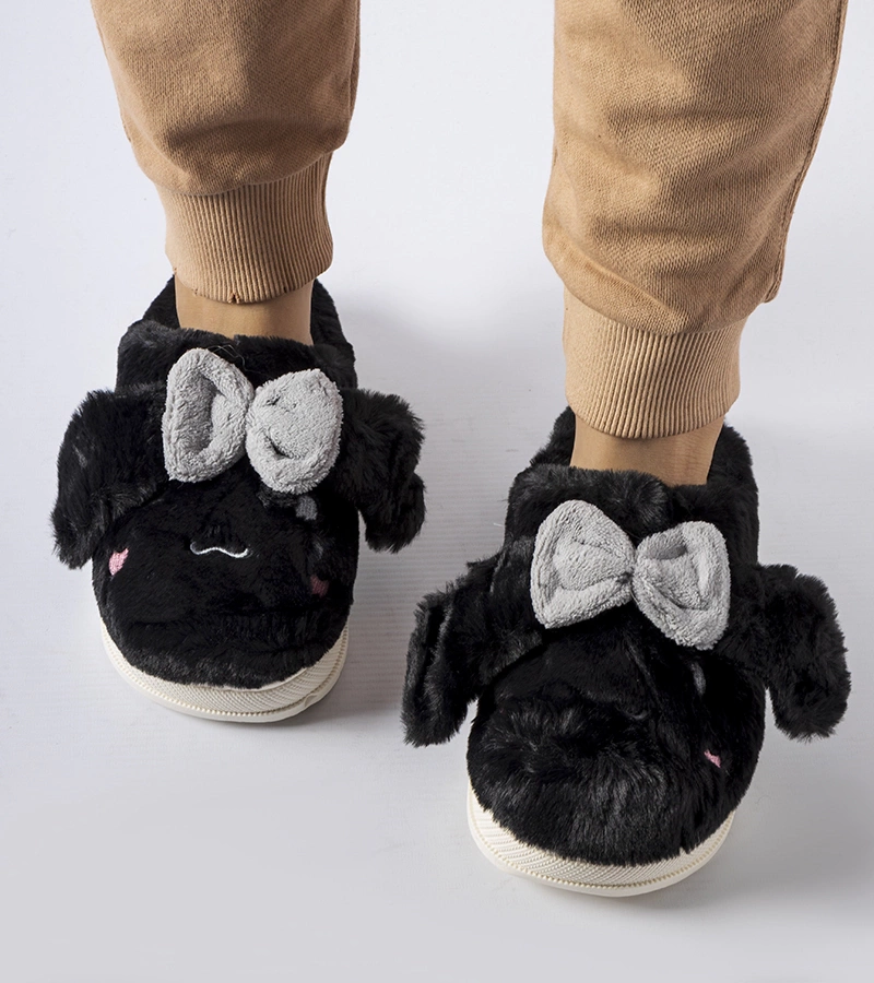 Pantofii negri călduroși cu urechi și fundă Gilda