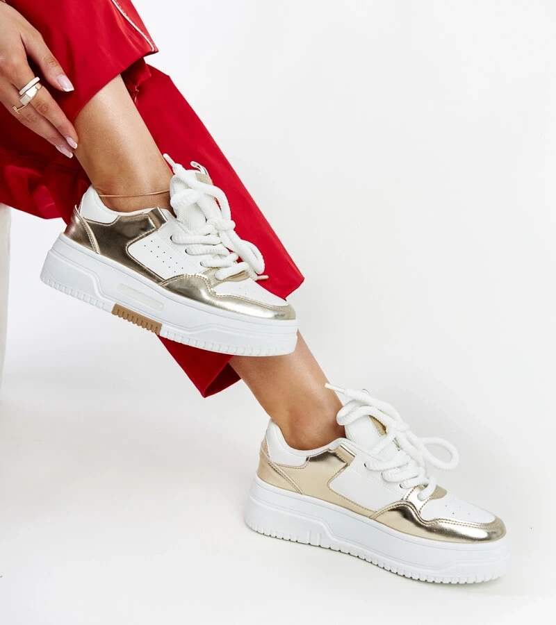 Sneakers alb-aurii pe platformă înaltă Farkas