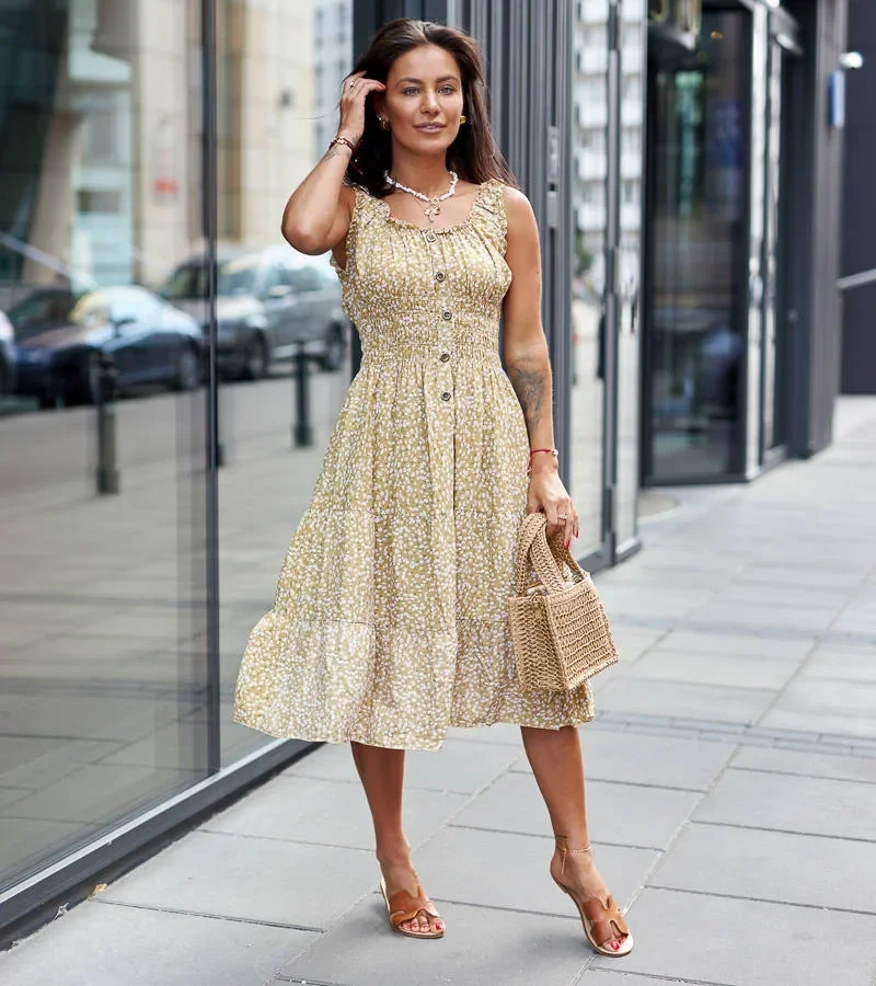 Rochie de culoare galben închis pe bretele Valleceppi