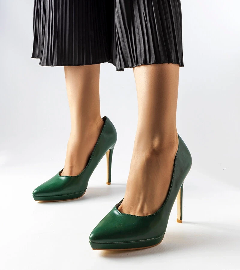 Pantofi stiletto Kristin clasic verde închis