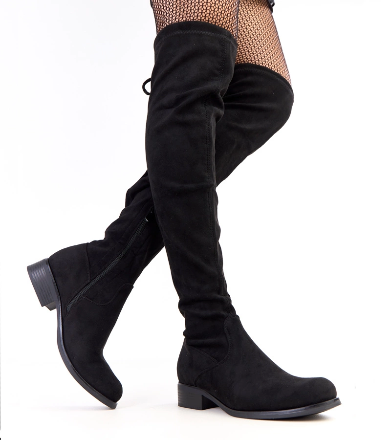 Cizme lungi negre cu talpă joasă Heloren