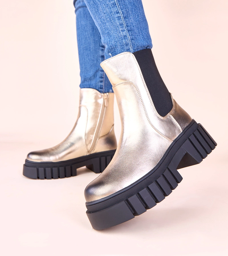 Botine aurii pe platformă cu inserție elastică Denya