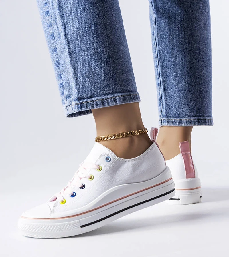 Pantofi de sport cu platformă albă și roz Bois