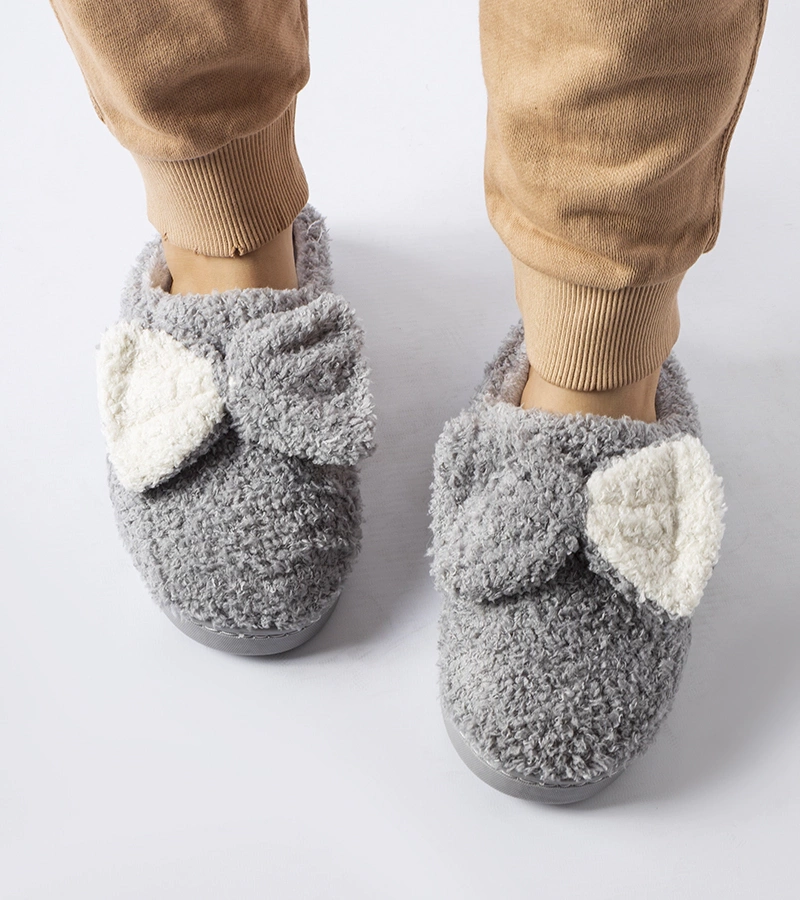 Papuci călduroși gri cu fundiță Delfio