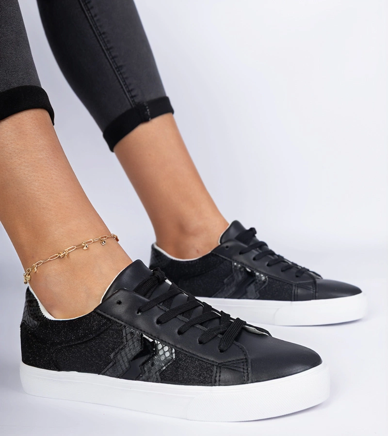 Adidași negri cu motiv animal decorat cu sclipici Walorin