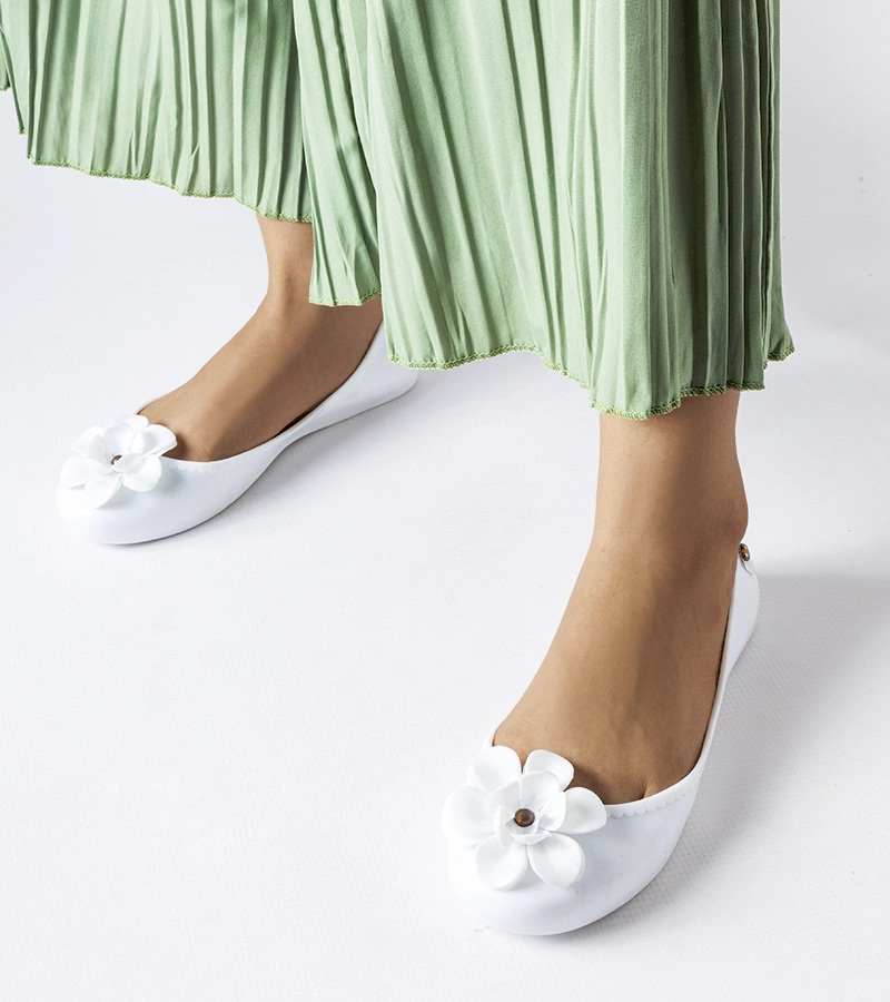 Balerini din cauciuc alb cu flori Zerbino