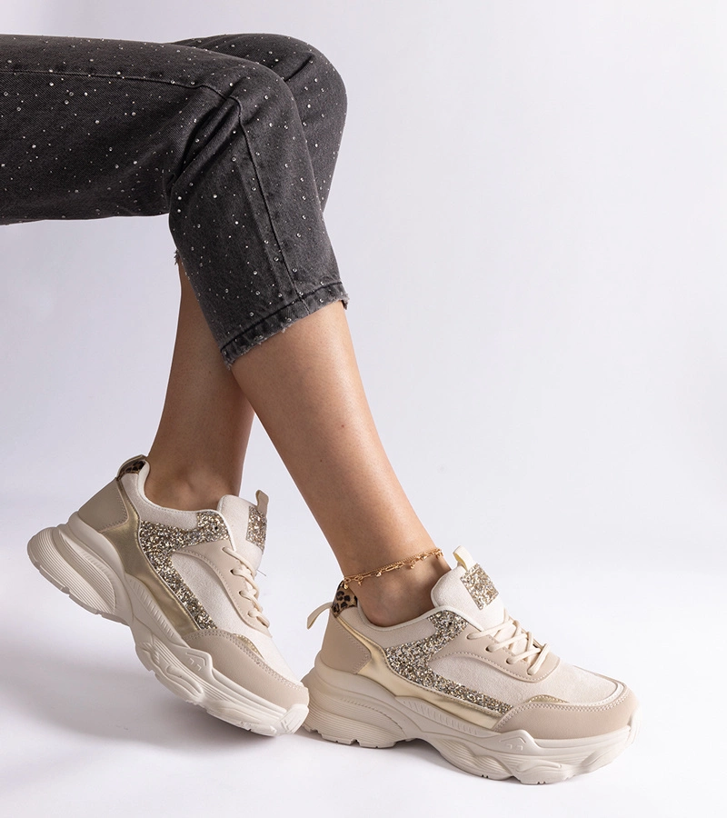 Adidași bej cu inserții strălucitoare Clorinda