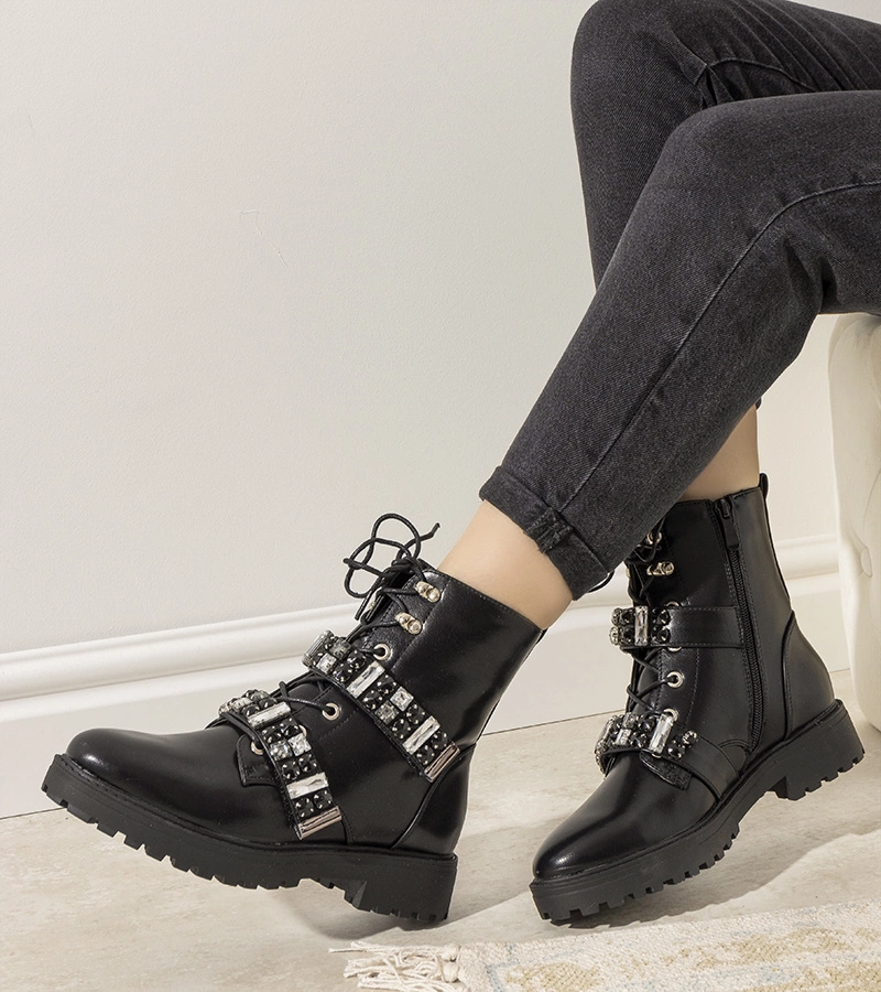 Cizme negre cu zirconiu decorativ Ramsey